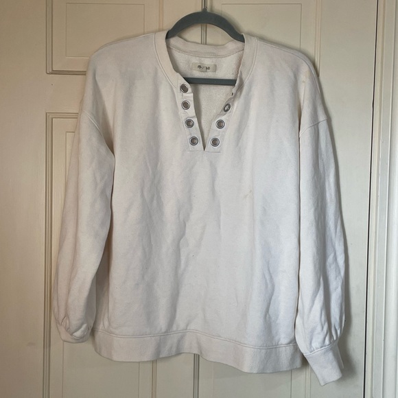 Madewell Women's Beige Cream  Henley Soft Cozy Sweatshirt Size Medium Casual - Picture 6 of 7
